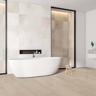 wood vinyl tile in minimalist bathroom