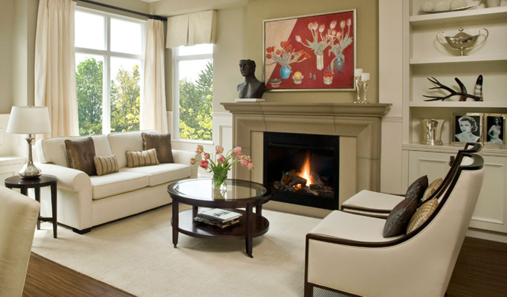 12 Cozy & Beautiful Fireplaces http://www.beautifuldesignmadesimple.com traditional fireplace with sone mantel by Solus Decor